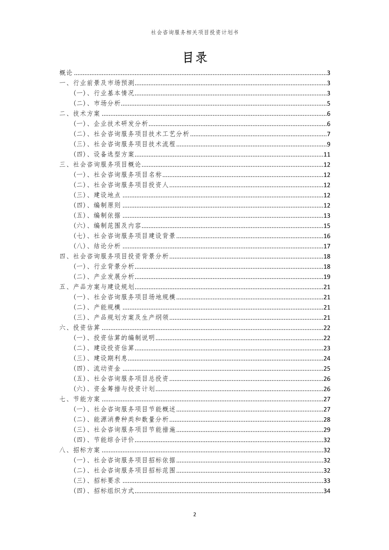 社会咨询服务相关项目投资计划书范本